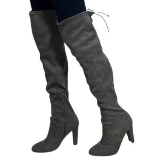 NWOT Over The Knee Heeled Boots Women's Size 8.5 Gray Vegan Leather Thigh High - Picture 4 of 7